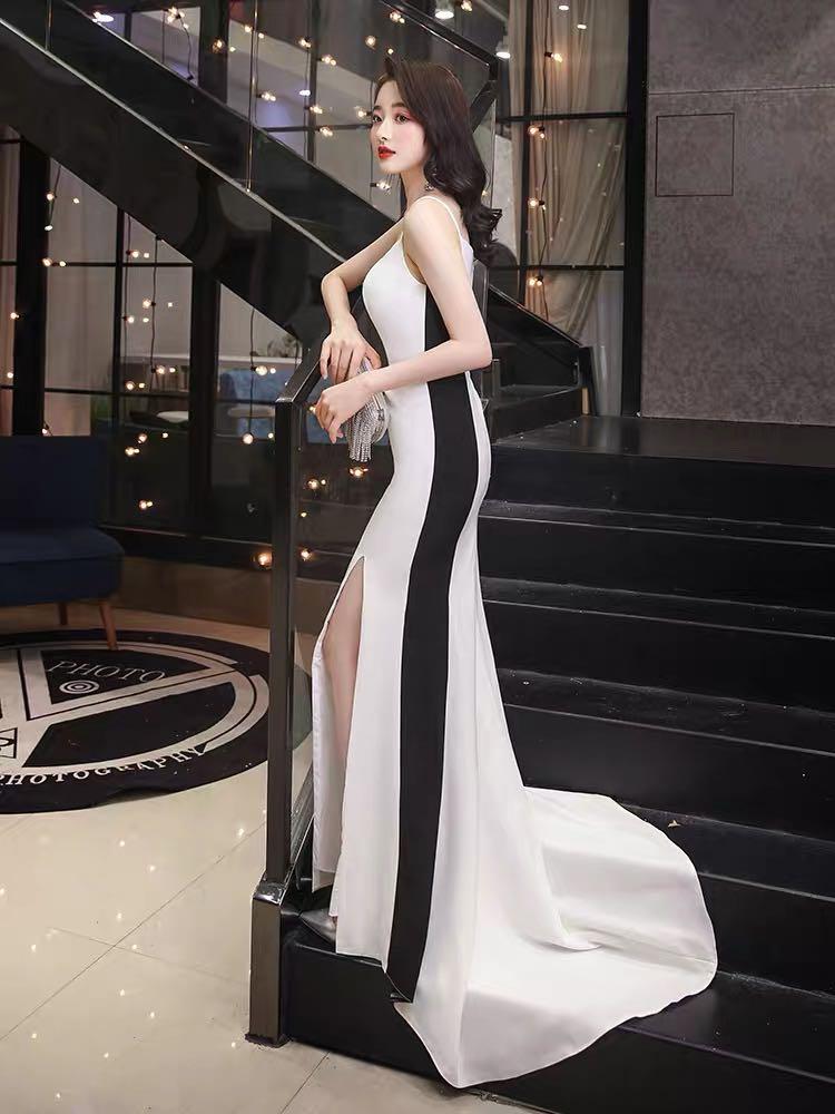 Elegant black and top white evening dresses