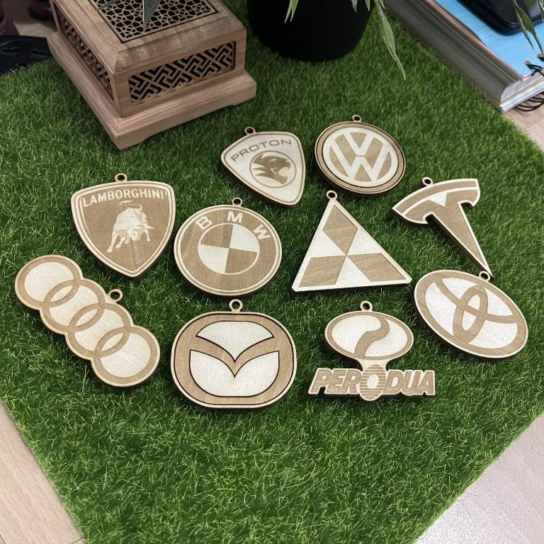 Car Logo Keychain Laser Wood Customize Perodua Proton Honda Suzuki