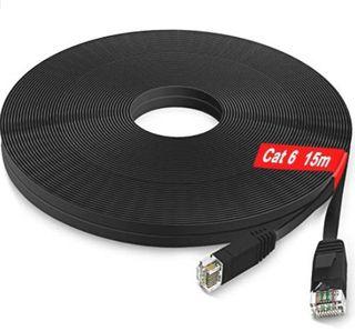 CAT6 Flat Ethernet Patch Cable 250MHz 1000Mbps LAN Cord for Computer Router Laptop - Black 15M