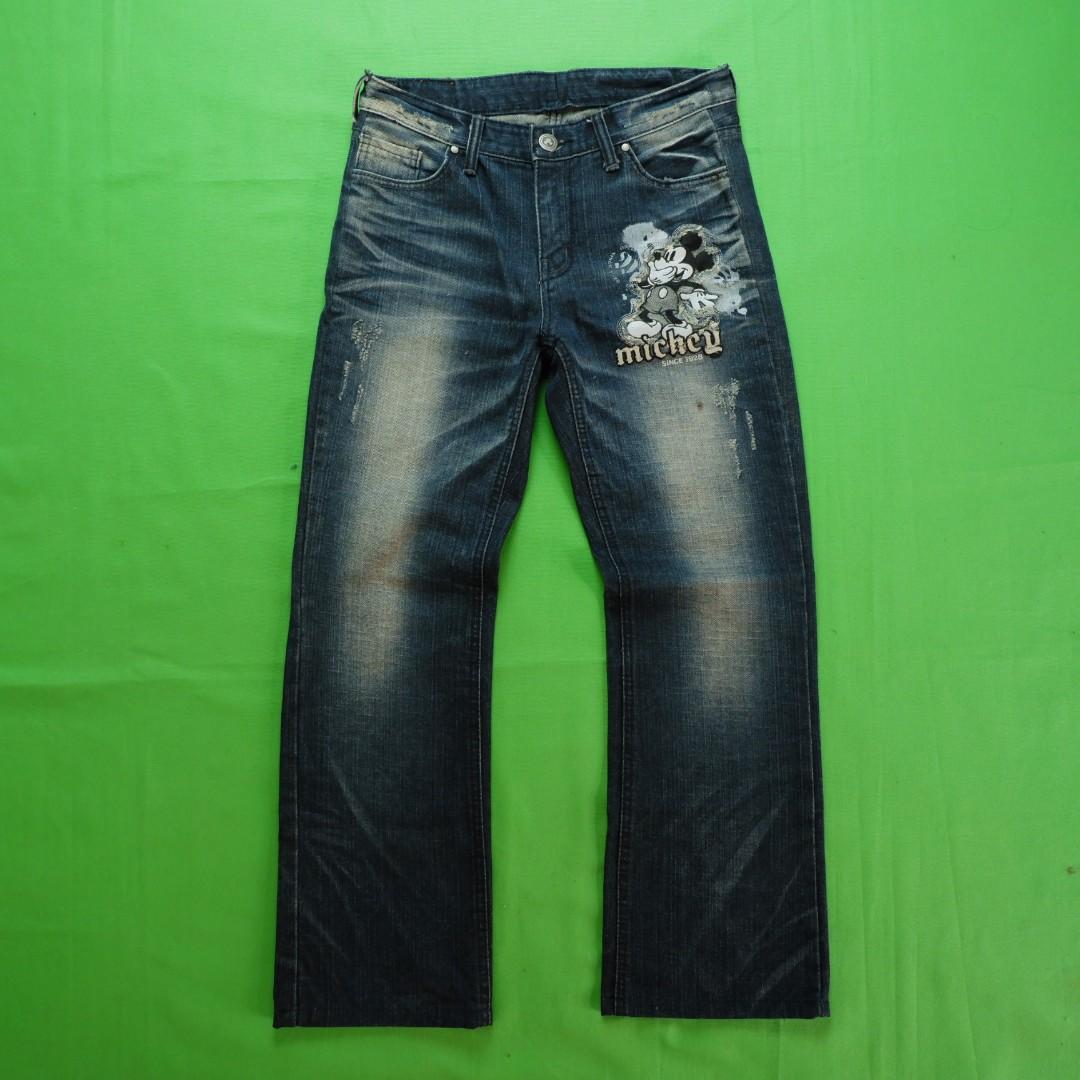 Celana Jeans Mickey Mouse Disney Official Size 31, Fesyen Pria, Pakaian ,  Bawahan di Carousell