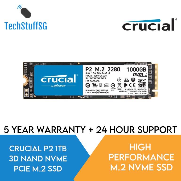 Crucial P2 - SSD - 1 TB - internal - M.2 2280 - PCIe 3.0 x4 (NVMe) 