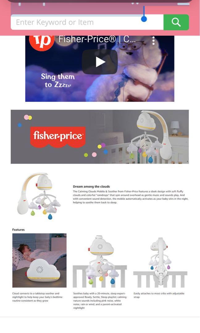 Fisher Price Calming Clouds Mobile & Soother, Babies & Kids, Baby