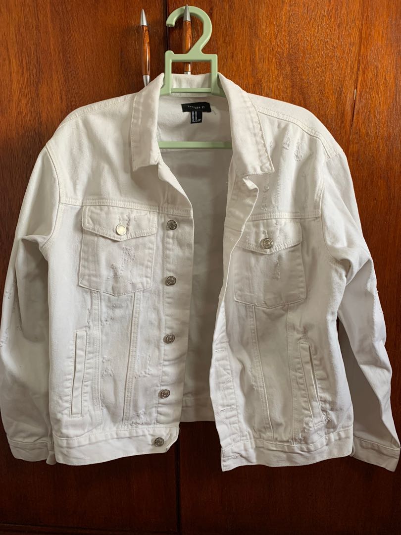 Forever 21 White Denim Jacket Mens Medium