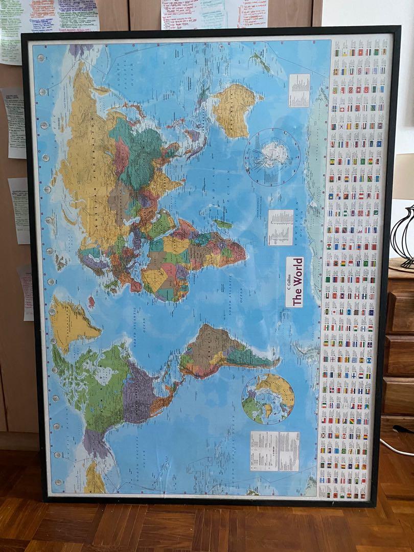 Collins World Map Framed Framed World Map, Furniture & Home Living, Home Decor, Wall Decor On  Carousell