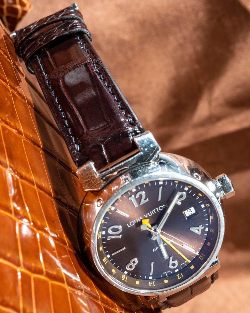 Handmade Handstitched Watch Strap In Reddish Brown Crocodile Leather For Client s Louis Vuitton Watch