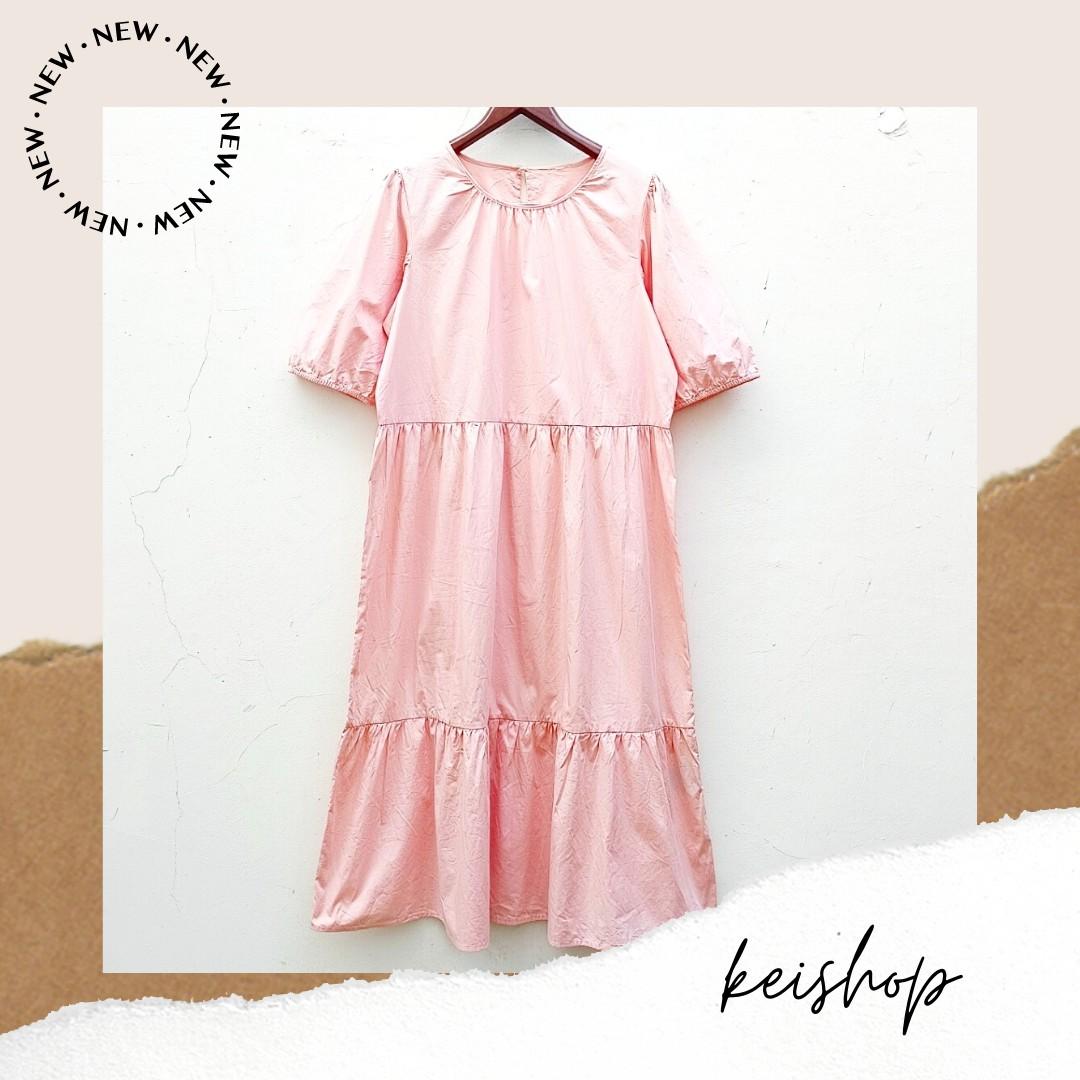 H\u0026M Poplin Tiered Dress Powder Pink 