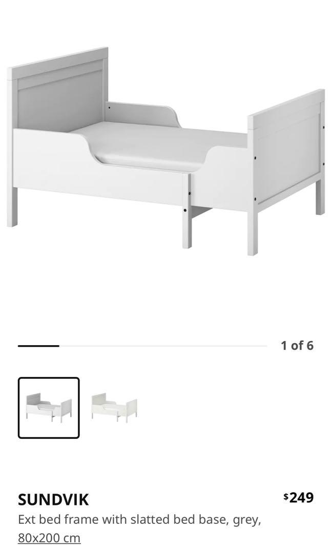 IKEA SUNDVIK Extendable bed frame with slatted bed base, grey80x200 cm White Wood, Babies