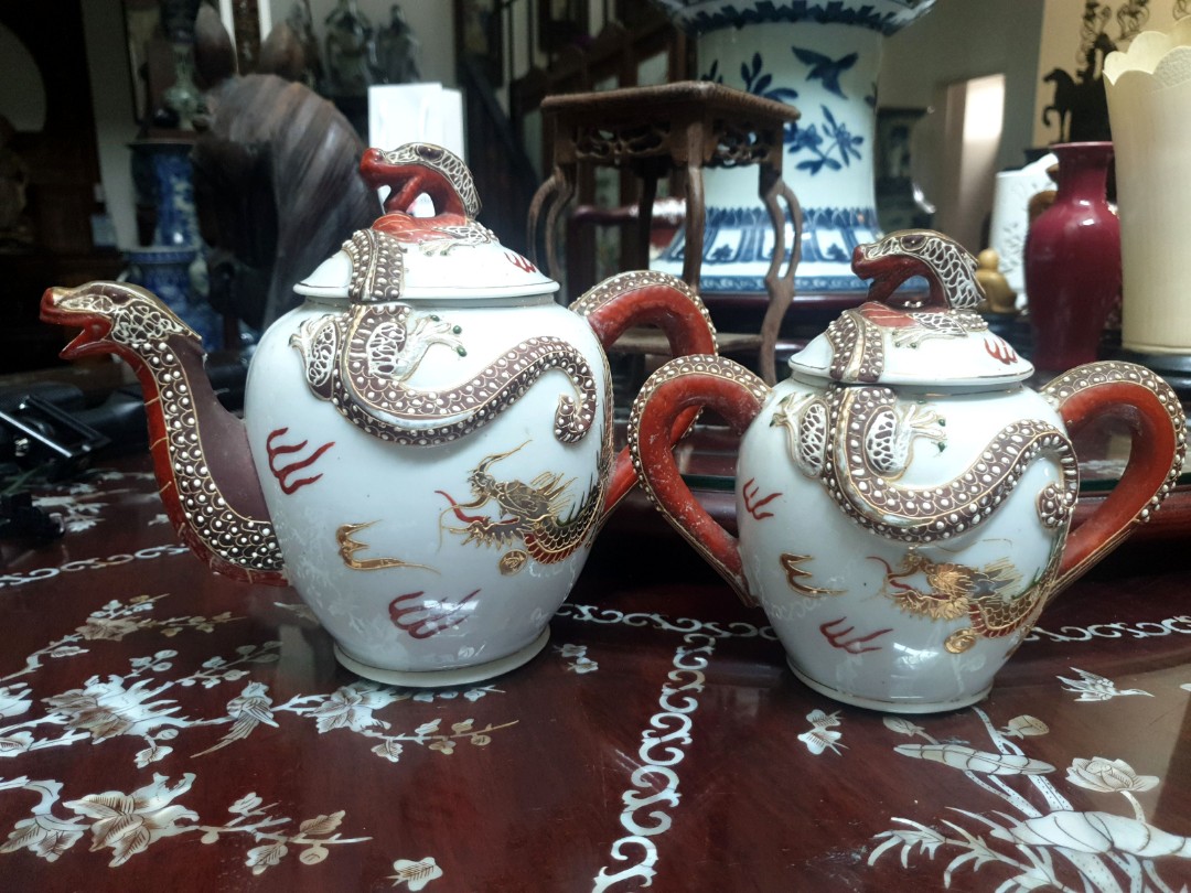 japanese dragon teapot and sugar pot unique porcelain, Hobbies & Toys