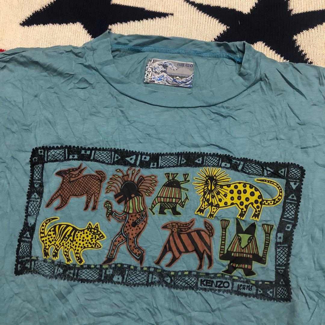 80s KENZO デニムシャツ 北斎タグ 花刺繍 テキサススタイル 80s ビンテージ KENZO JEANS Tシャツ 北斎タグ アーカイブ Vintage