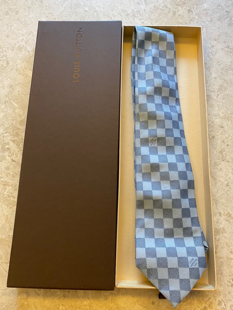 Louis Vuitton Damier Tie M75641 Micro Check Silk 100% Light Blue