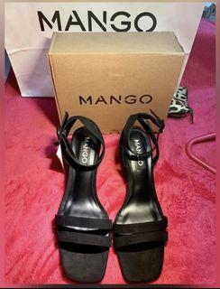 Mango Black Block Heels in Suede/ Velvet (Brandnew)