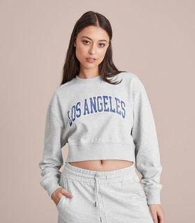 NEW LOS ANGELES LOGO CROP GREY MARLE SWEATER JUMPER - SZ 10 FITS S - M