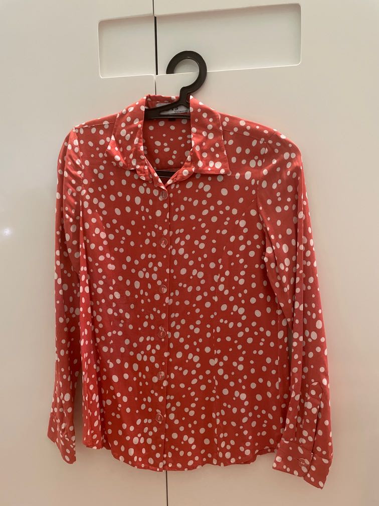 Orange Polkadot Top, Fesyen Wanita 