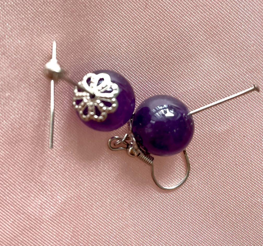 Purple top silver earrings