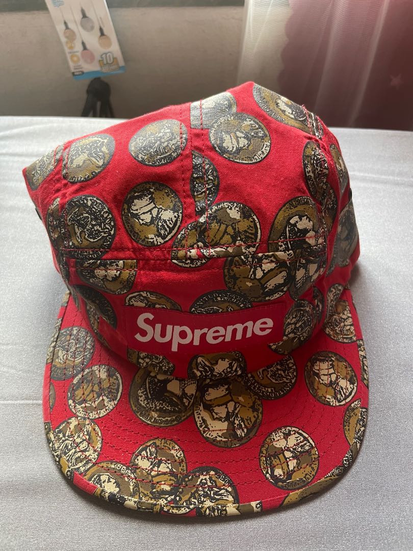 Supreme gold coin red camp cap, Men's 