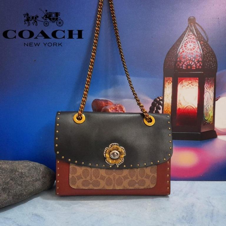 Tas Coach Parker With Rivet And SnakeSkin Shoulder Bag