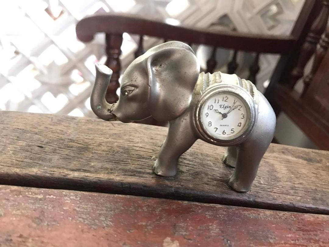 Vintage Mantle Clock Elgin Elephant, Hobbies & Toys, Memorabilia