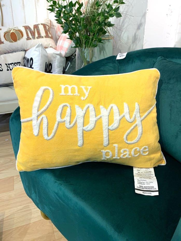Yellow my happy place cushion with insert