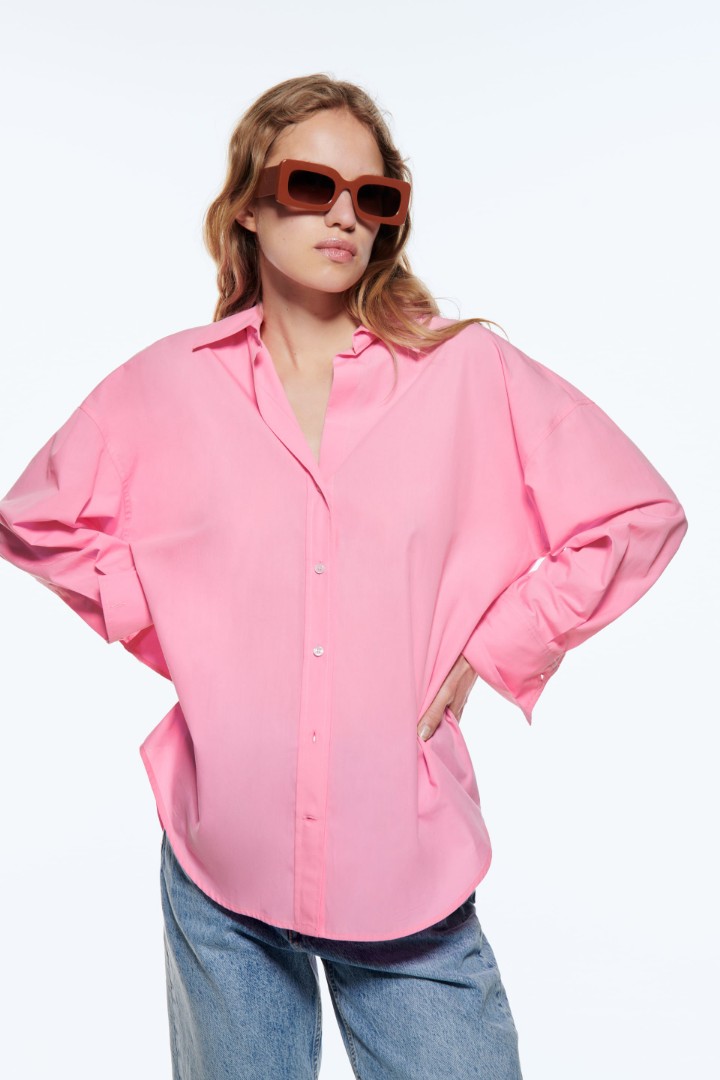 Zara poplin shirt - Baby Pink, Fesyen Wanita, Pakaian Wanita, Atasan di  Carousell