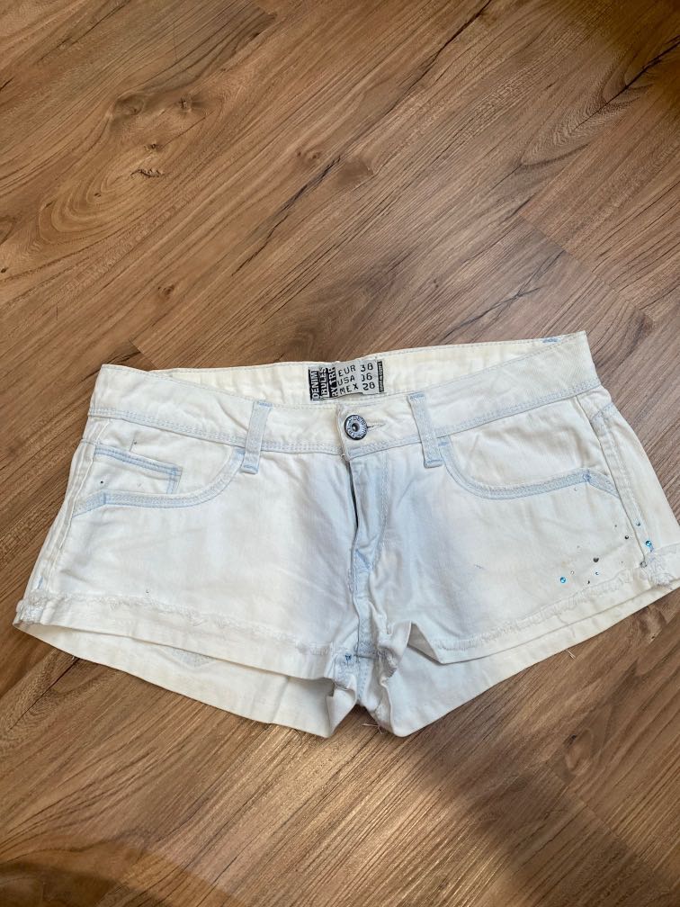 Zara TRF white denim shorts celana 