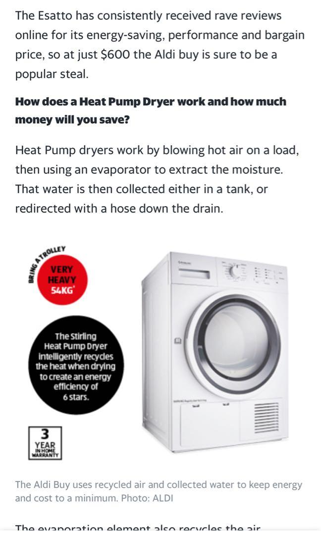 7Kg Heat Pump Dryer ( 6 Star Energy Efficient) Australian Brand, TV