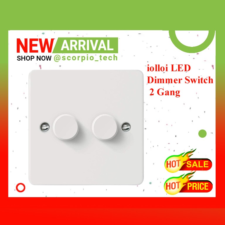( I4 ) iolloi LED Dimmer Switch 2 Gang, Push On/Off Rotary Trailing