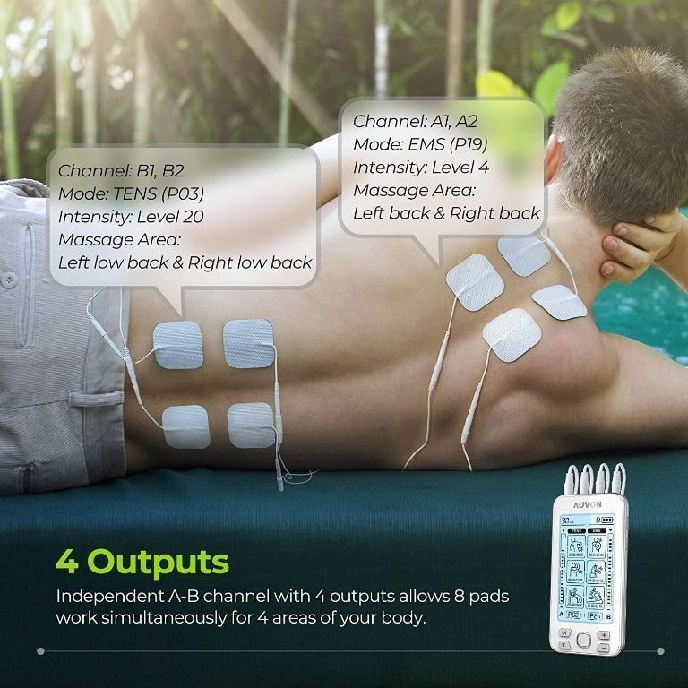 AUVON 4 Outputs TENS Unit EMS Muscle Stimulator Machine for Pain Relief