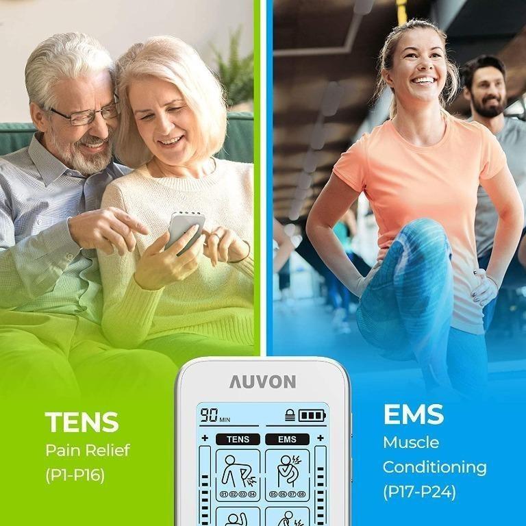 AUVON 4 Outputs TENS Unit EMS Muscle Stimulator Machine for Pain Relief Therapy with 24 Modes