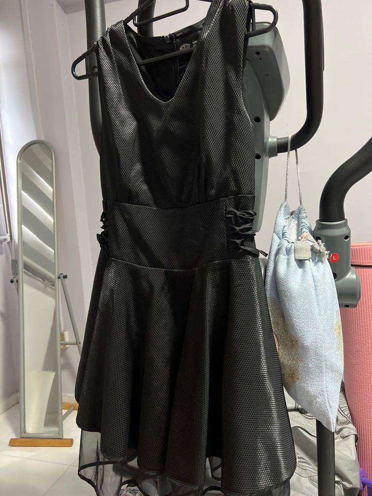 Black dress online with mesh bottom