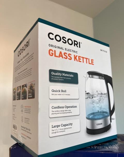 COSORI GK151 Electric Kettle Glass Fast Boil Quiet 3000W 1.5L Blue LED  Stainless