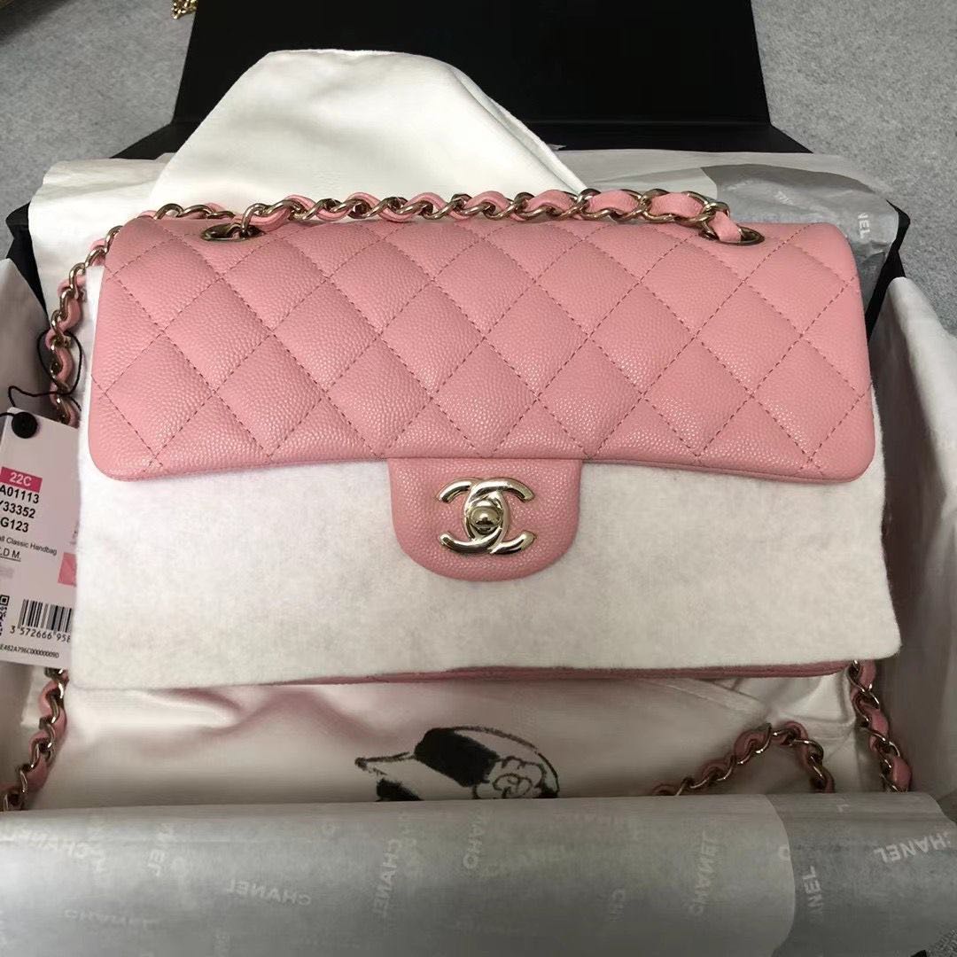 Chanel classic small 22C pink, Luxury, Bags & Wallets on Carousell