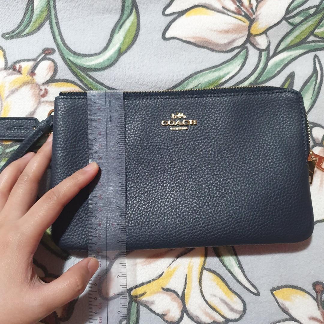 coach leather double zip wristlet