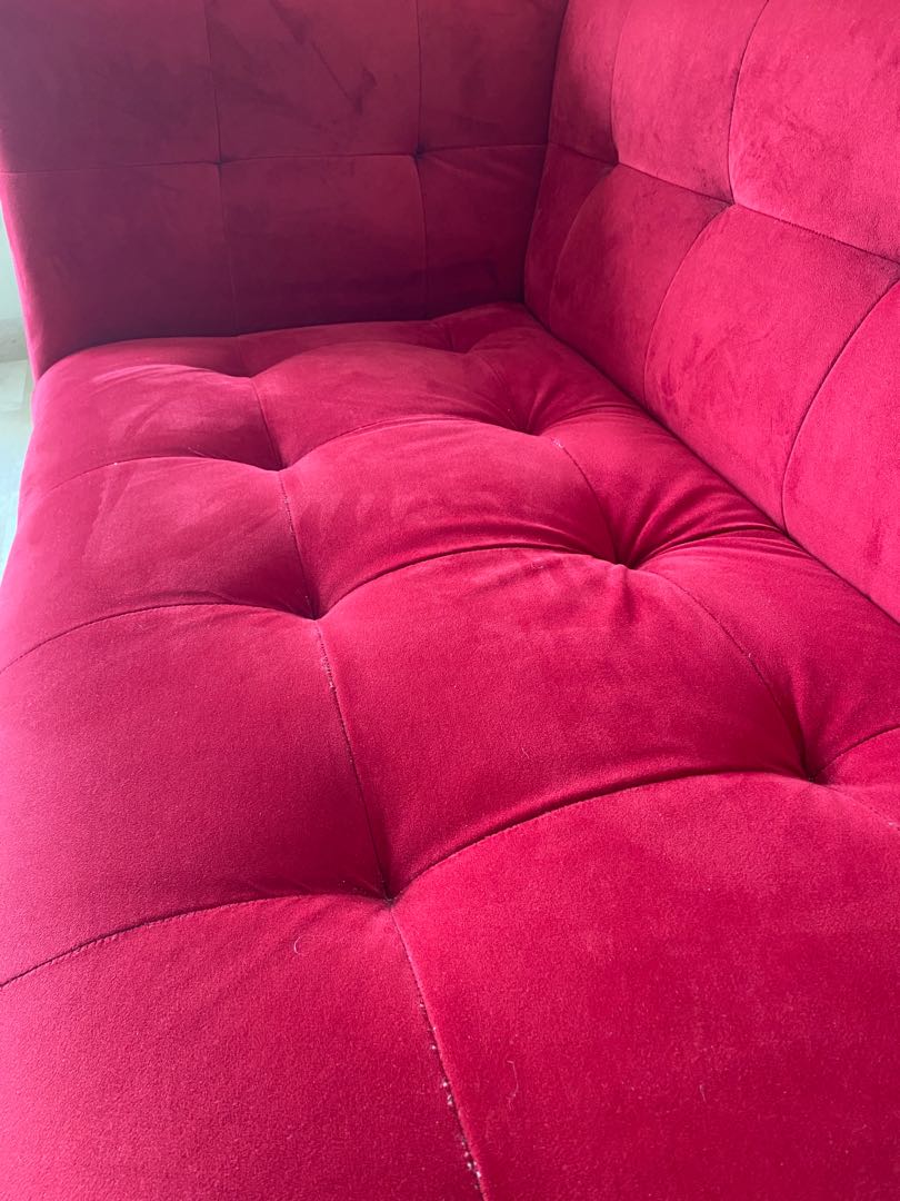 Comfy Wellused Red velvet sofa, Furniture & Home Living, Furniture