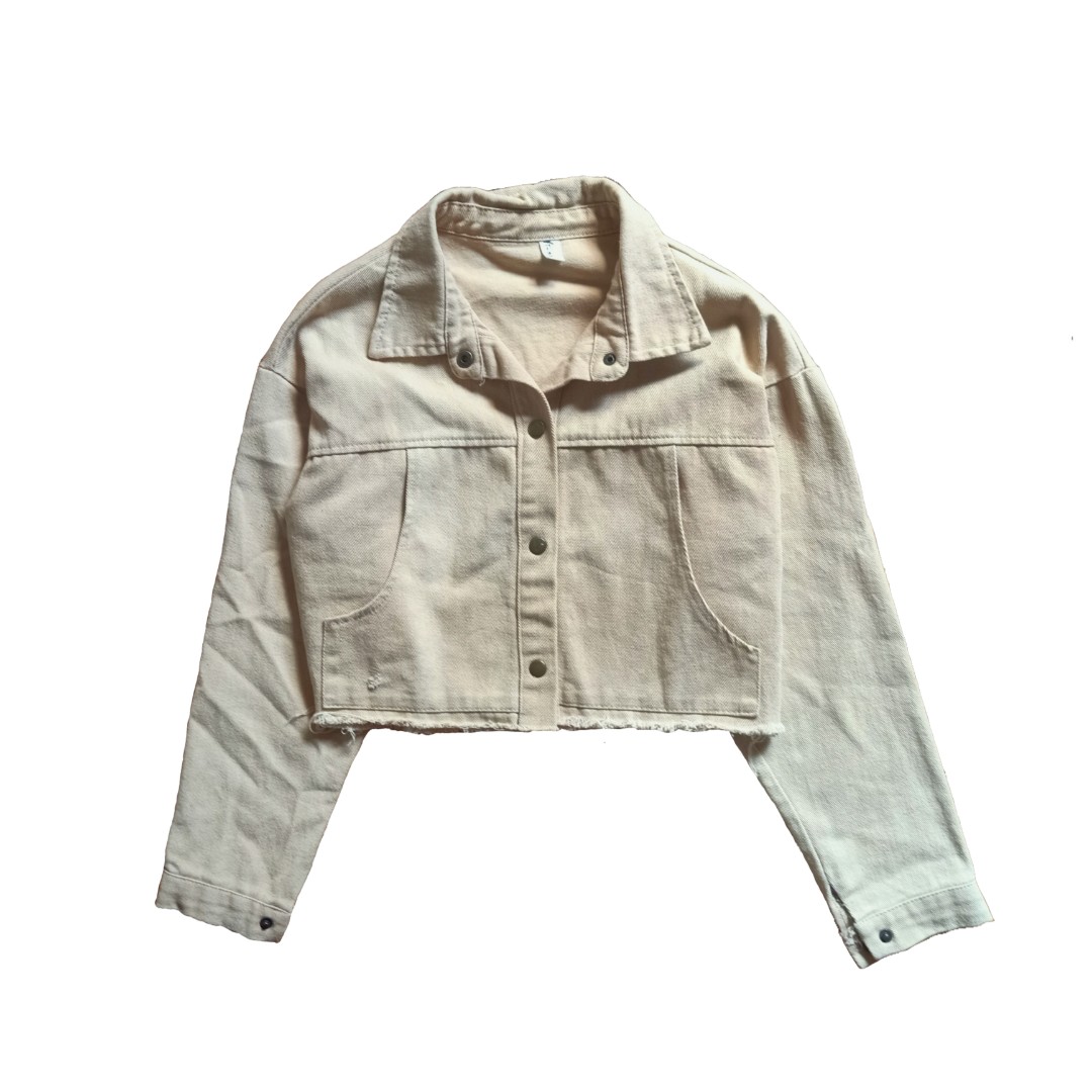 Cropped Khaki Denim Jacket, Women's Fashion, Coats, Jackets and