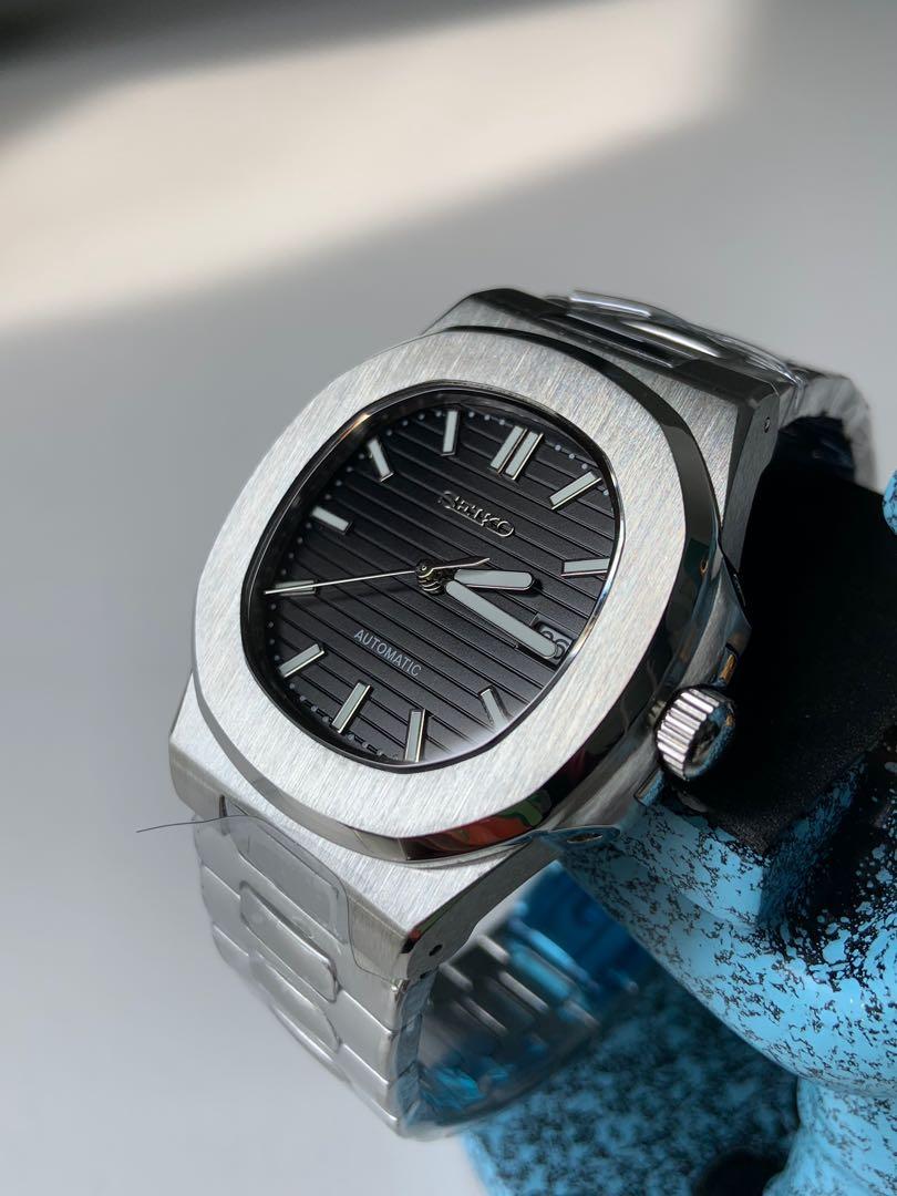 Custom Seiko Mod Black PP Nautilus, Men's Fashion, Watches & Accessories,  Watches on Carousell
