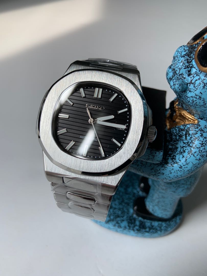 Custom Seiko Mod Black PP Nautilus, Men's Fashion, Watches & Accessories,  Watches on Carousell