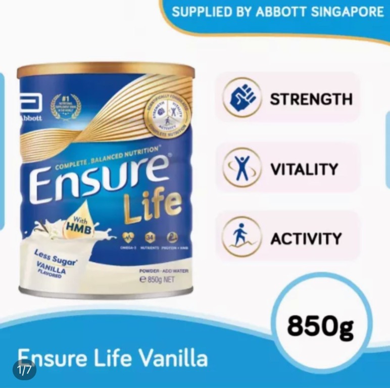 Ensure Life Vanilla (Less Sugar) Flavoured 850g, Health & Nutrition