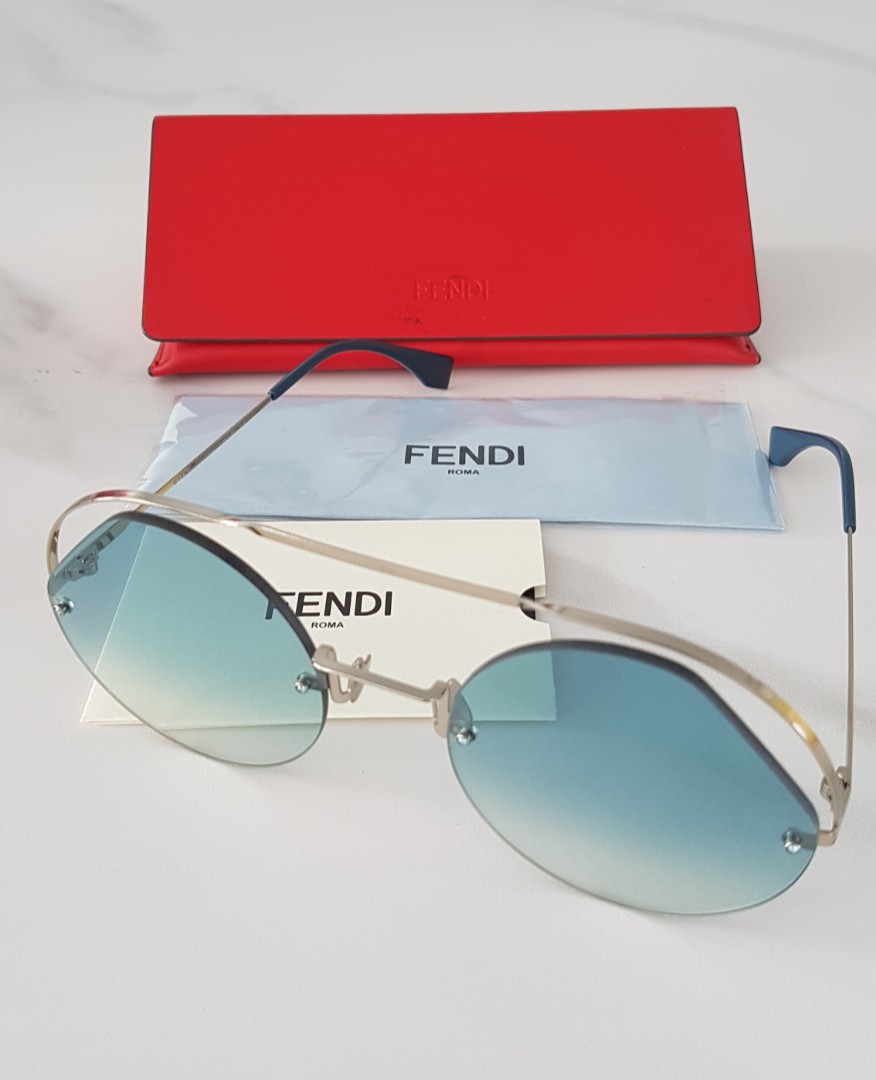 Fendi FF 0326 S 0PJP Sunglasses Gold Blue Gradient Lens free