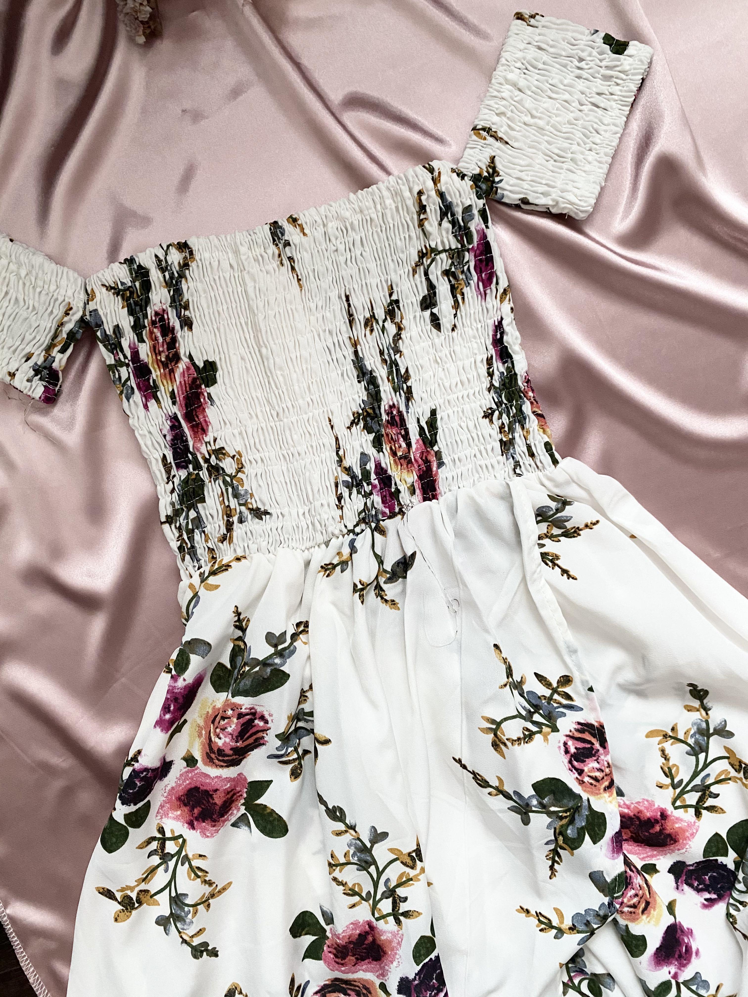 White floral off clearance the shoulder maxi dress