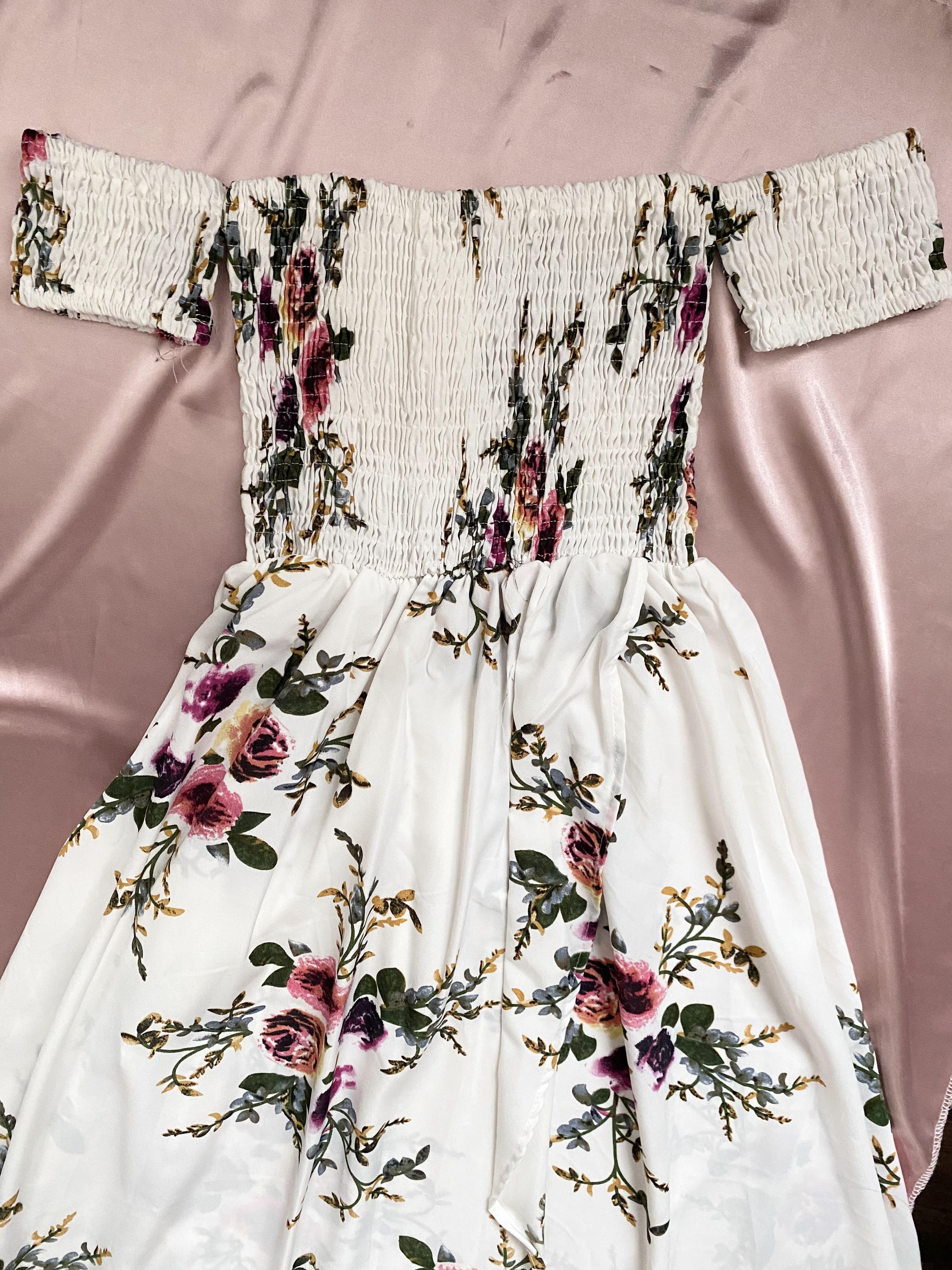 White floral off cheap the shoulder maxi dress