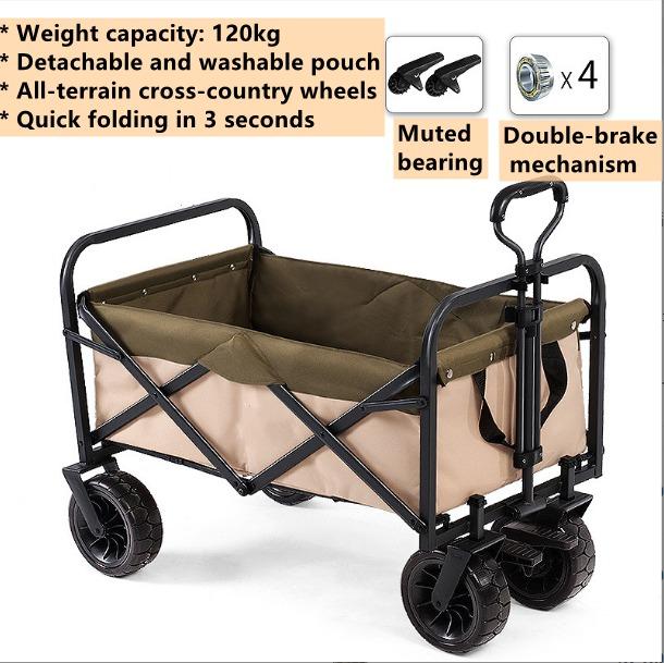 Folding Wagon Cart, Portable Large Capacity Beach Wagon, Heavy