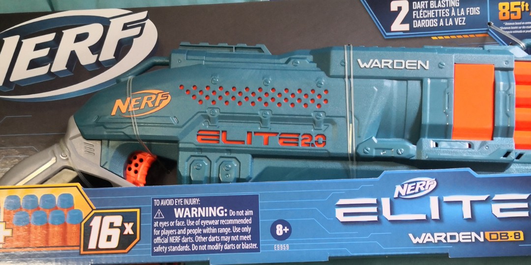 Hasbro NERF Elite 2.0 Warden DB8 Blaster, 16 Darts, Blast 2 Darts At