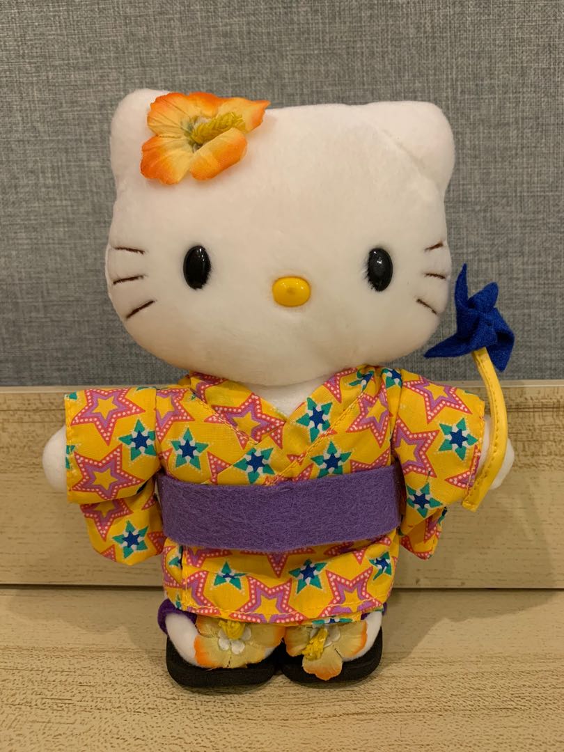 Hello Kitty Japanese Festival Yukata Yellow Stars with Pinwheel Plush