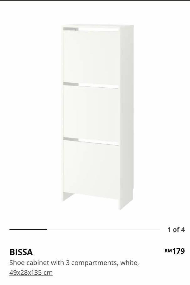 BISSA Shoe cabinet with 2 compartments, White, 49x28x93cm – Home