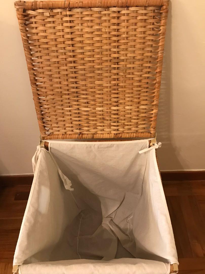 IKEA BRANAS Rattan Laundry Basket with Liner, 傢俬＆家居, 其他, 洗衣籃 Carousell