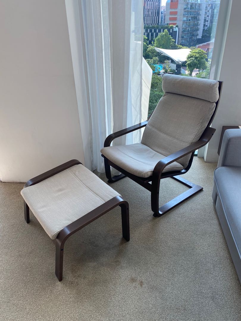 IKEA POANG CHAIR + FOOT REST SUPER COMFORTABLE!, Furniture & Home