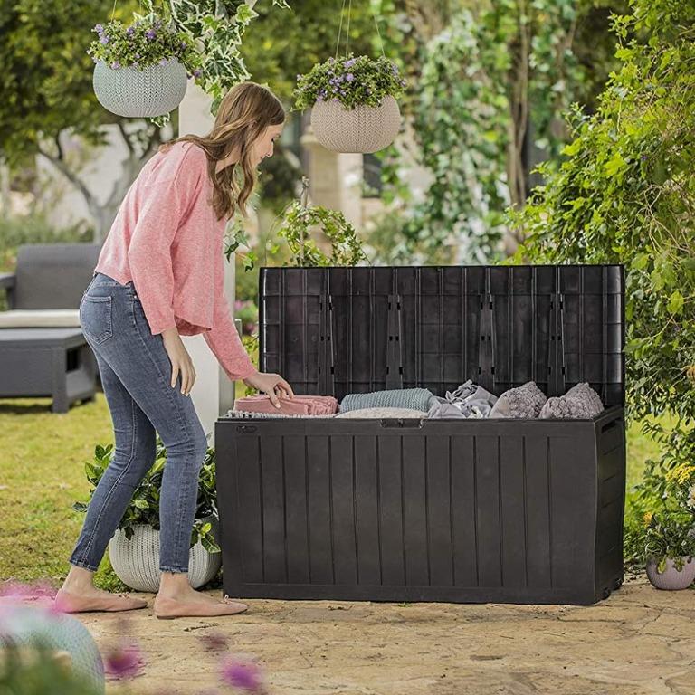 Keter outdoor garden storage on sale seat stool with cushion