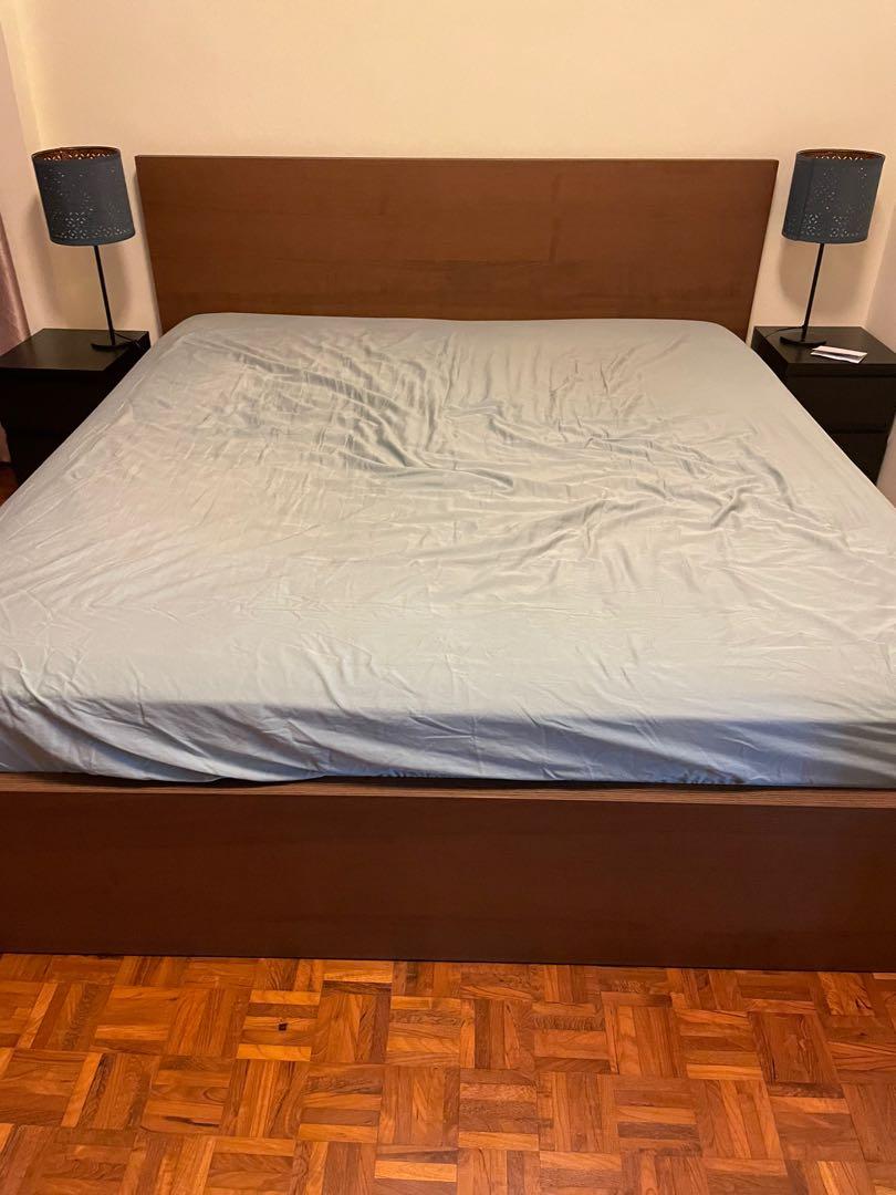 King size IKEA Malm bed frame including mattress, Furniture & Home