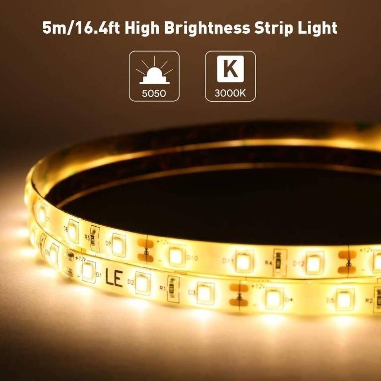 5M Warm White 5050 High Brightness LED Strip Under Kitchen Lights Power Supply 