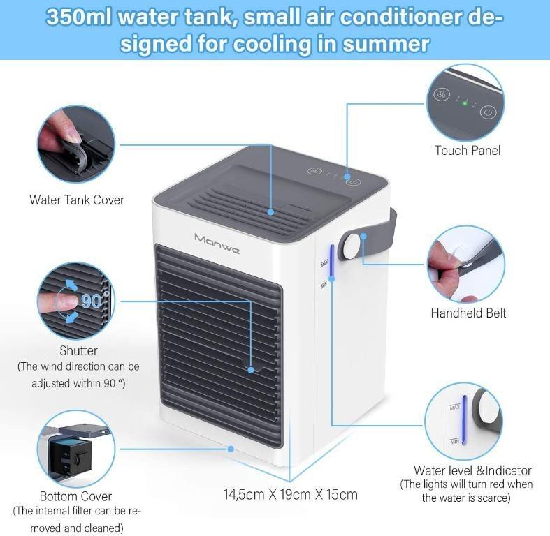 3 Fan Speeds ZumYu Portable Air Cooler Small Air Conditioner Cooler and Humidifier,Mini Evaporative Coolers Purifier Mobile Air Cooling Fan for Home Office 